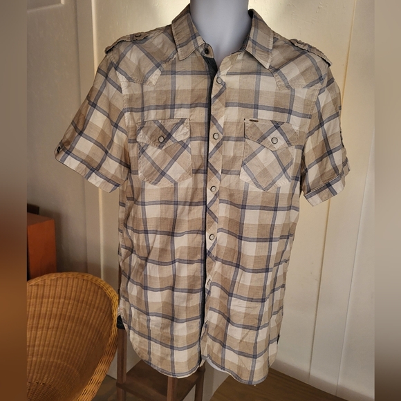 Buffalo David Bitton Teen Mens sz M short Sleeve Button Up Western Plaid - Picture 2 of 11
